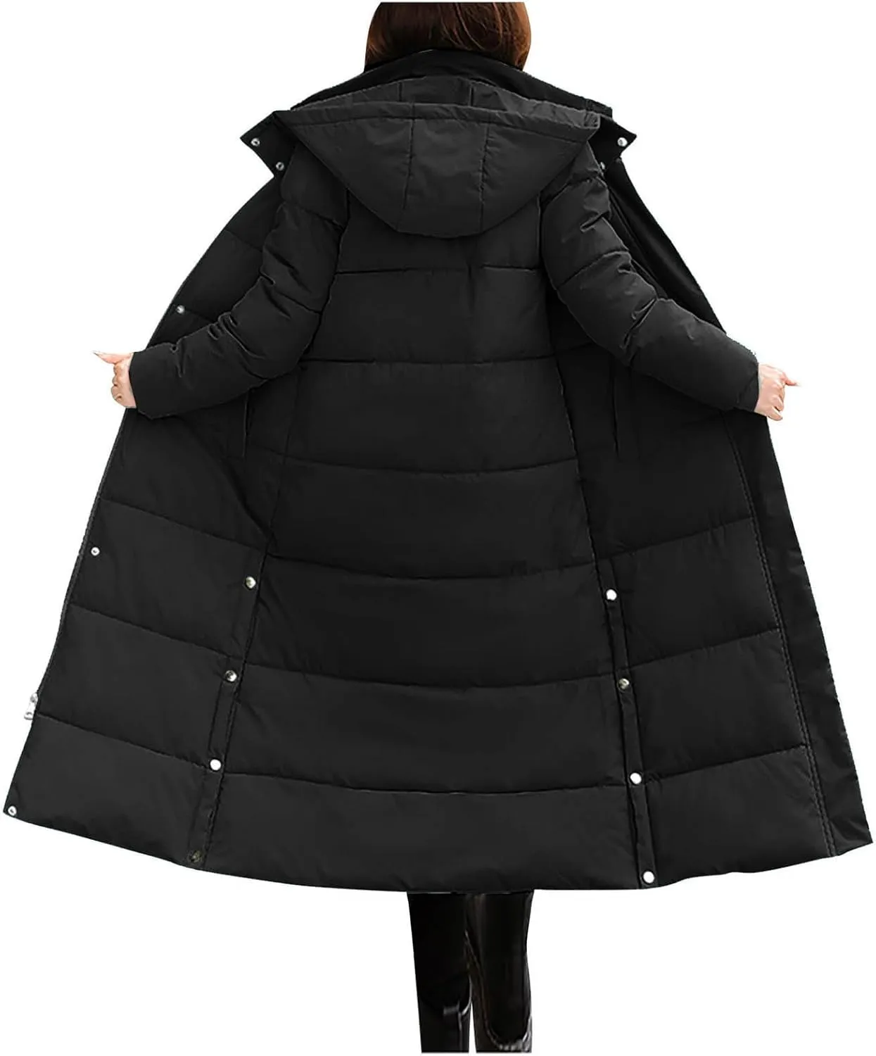 Women Lengthened Thickened Puffer Jacket Quilted Down Jackets Trendy Winter Coats Long Hooded Padded Overcoat