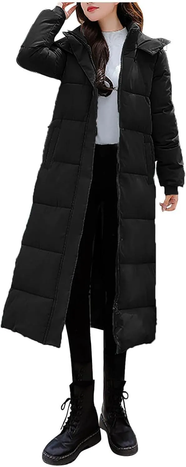 Women Lengthened Thickened Puffer Jacket Quilted Down Jackets Trendy Winter Coats Long Hooded Padded Overcoat