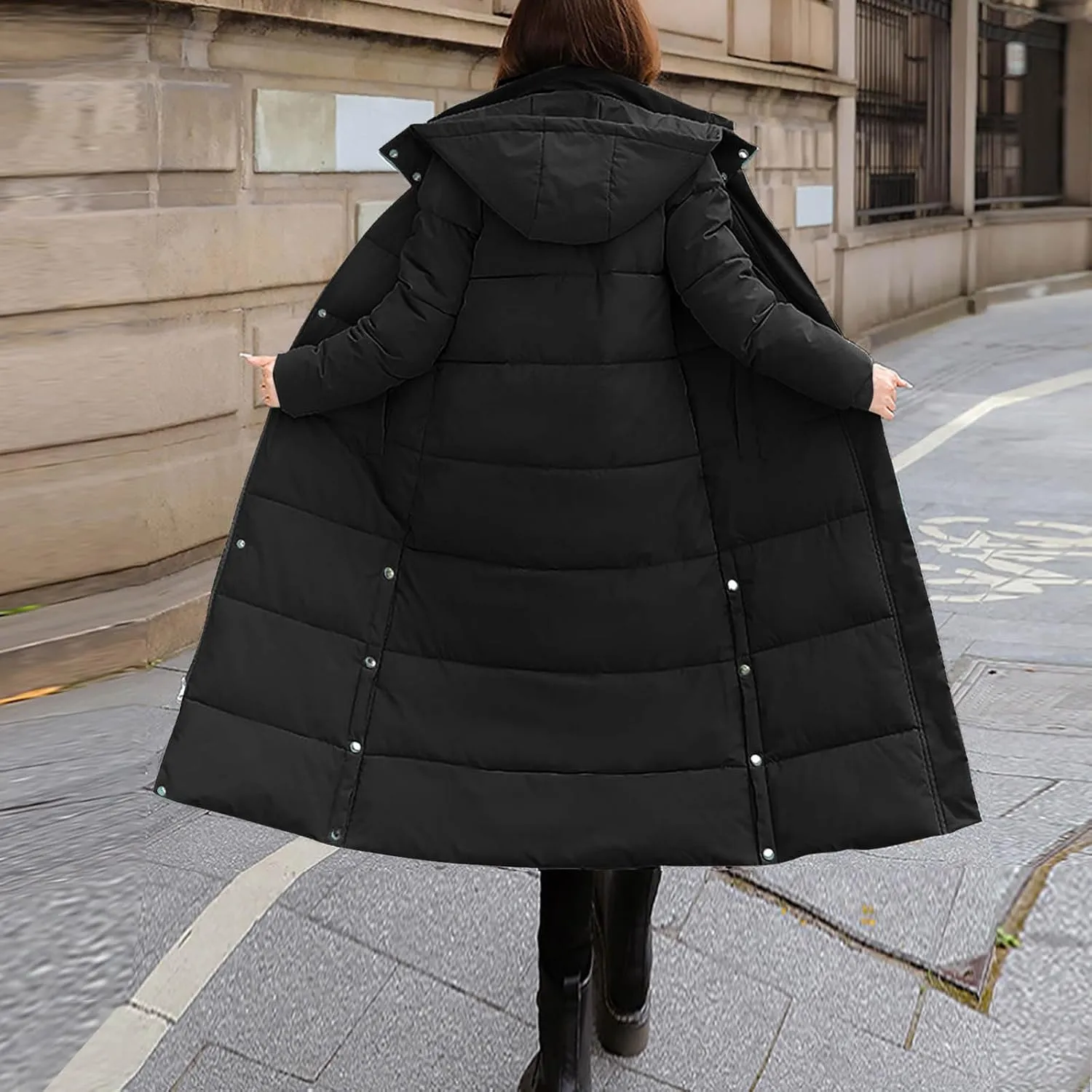 Women Lengthened Thickened Puffer Jacket Quilted Down Jackets Trendy Winter Coats Long Hooded Padded Overcoat