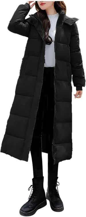 Women Lengthened Thickened Puffer Jacket Quilted Down Jackets Trendy Winter Coats Long Hooded Padded Overcoat