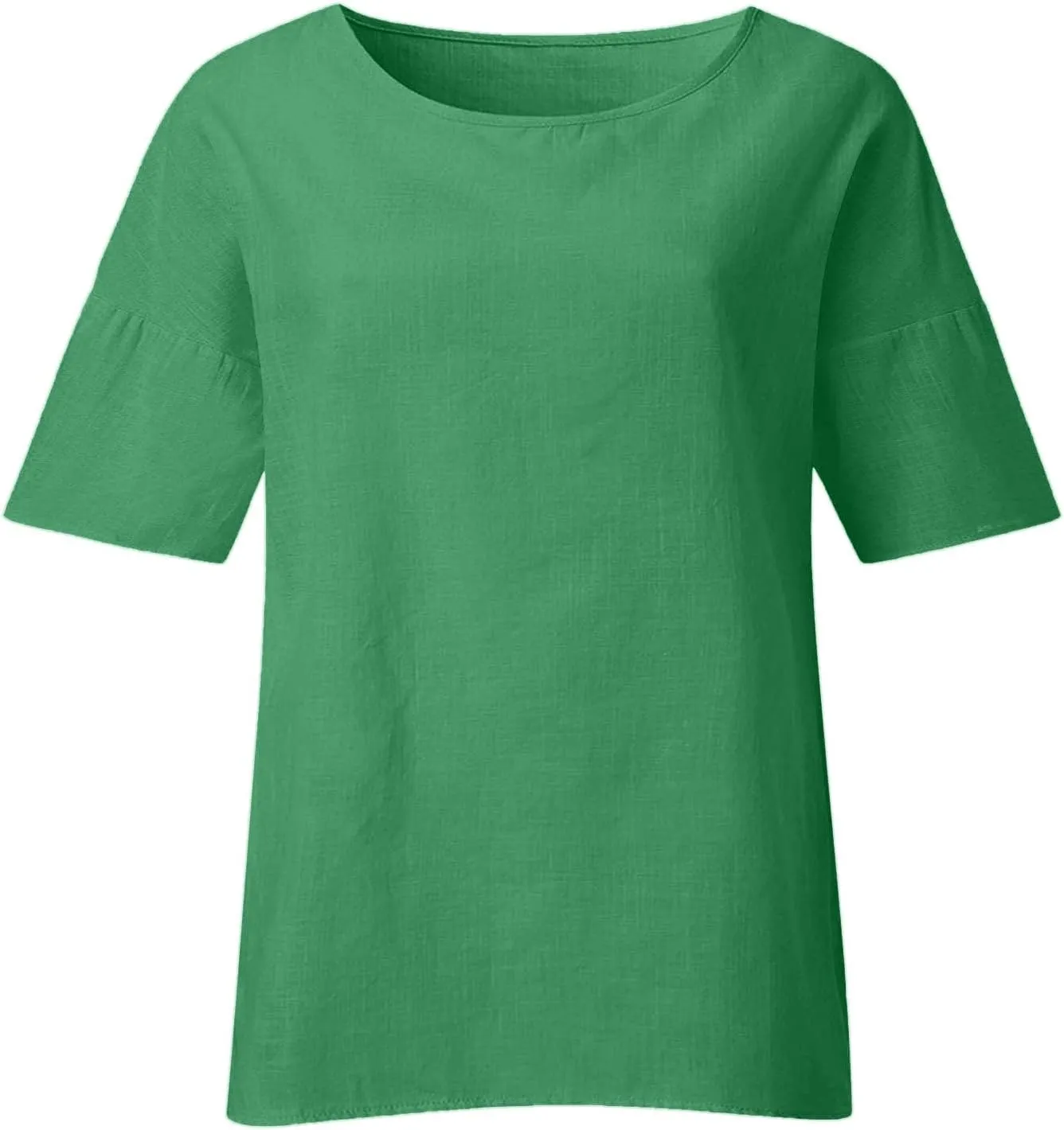 Women Linen Shirts Summer Cotton Linen Boho Short Sleeve T-Shirt Casual Loose Basic V Neck Blouse Top