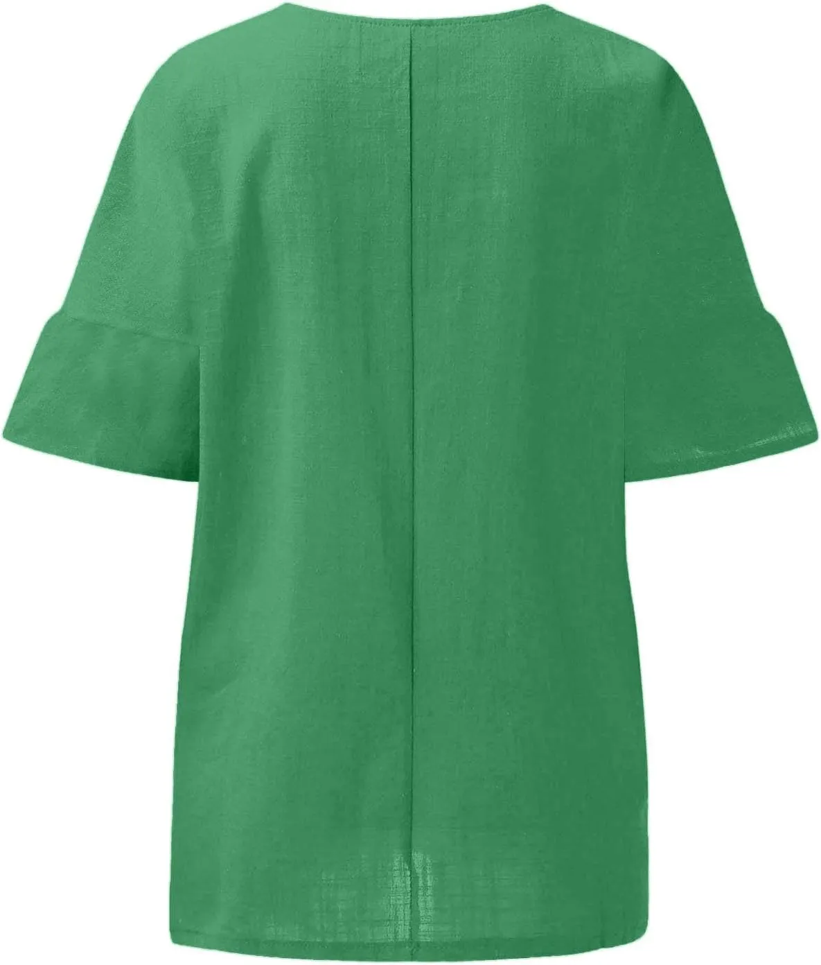 Women Linen Shirts Summer Cotton Linen Boho Short Sleeve T-Shirt Casual Loose Basic V Neck Blouse Top
