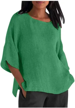 Women Linen Shirts Summer Cotton Linen Boho Short Sleeve T-Shirt Casual Loose Basic V Neck Blouse Top