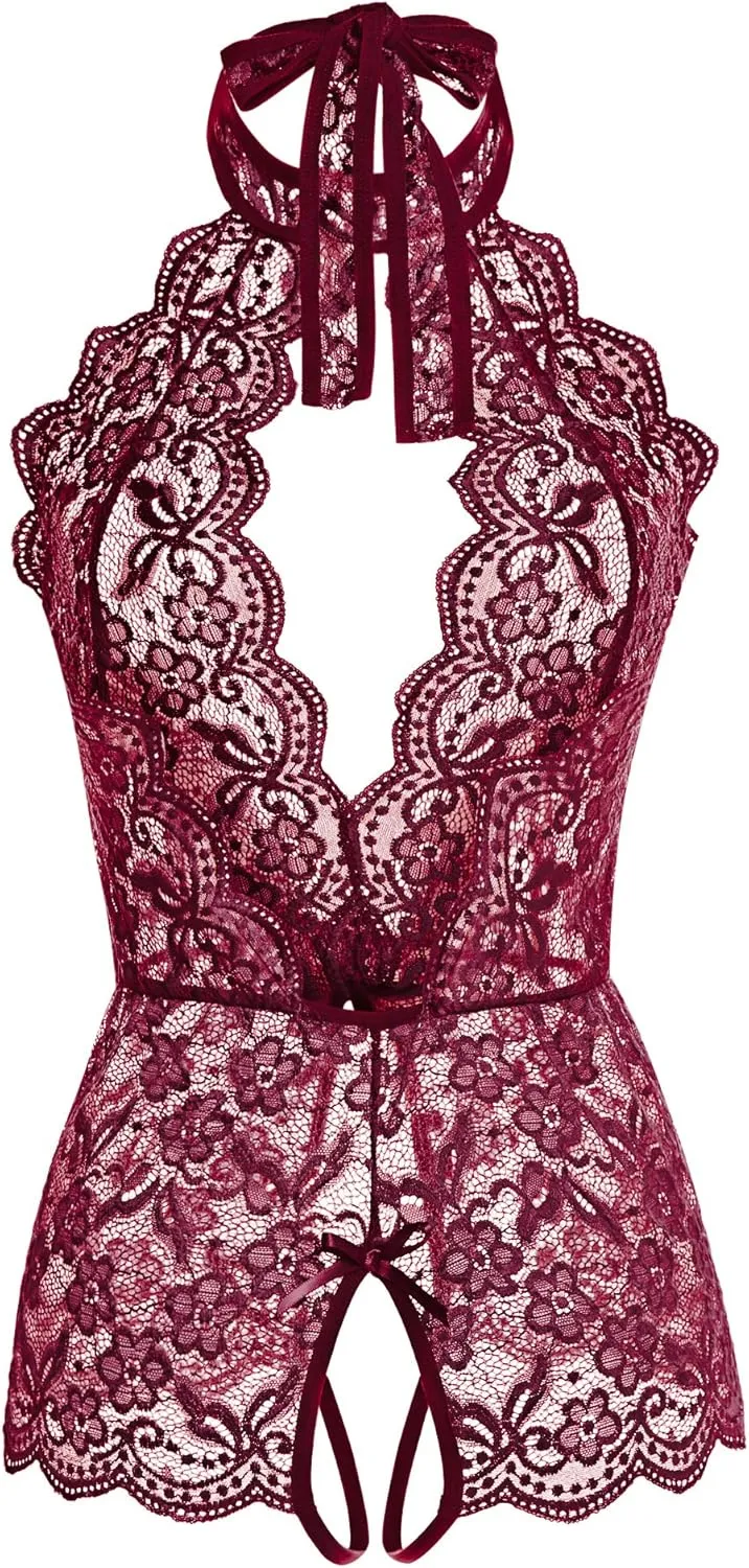 Women Lingerie for Women Deep V Halter One Piece Teddy Bodysuit