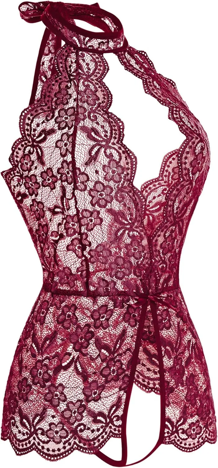 Women Lingerie for Women Deep V Halter One Piece Teddy Bodysuit