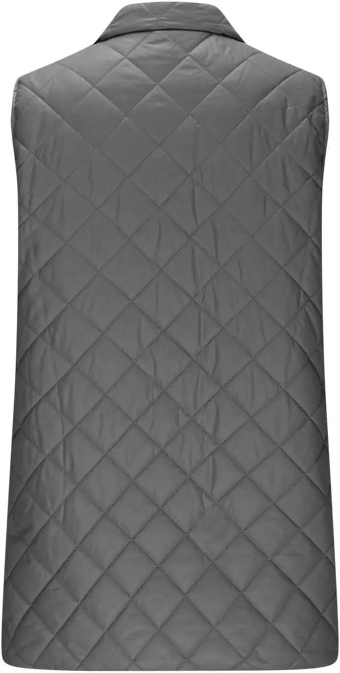 Women Mid Length Puffer Vest Lightweight Quilted Gilet Winter Warm Zip Up Sleeveless Down Jacket Fashion Waistcoat