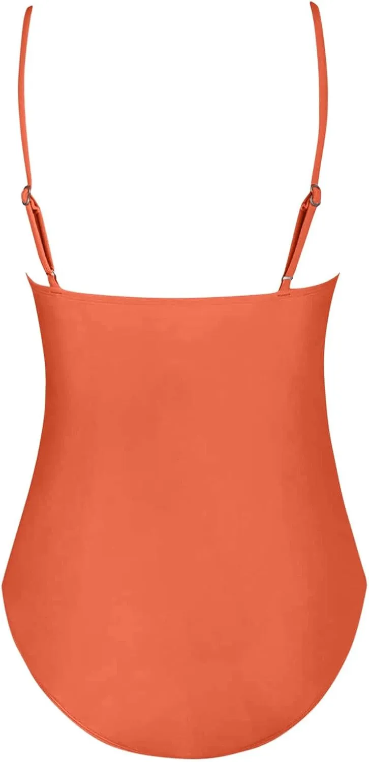 Women One Piece Swimsuits Ruched V Neck Modest Tummy Control Bathing Suit Backless Slimming Swimwear Swim Suit