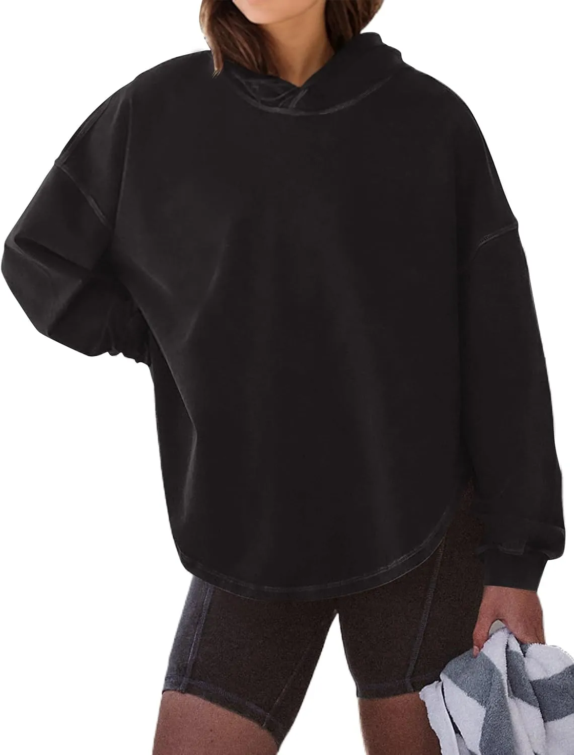 Women Open Back Workout Hooded Sweatshirt Oversized Long Sleeve Side Slit Athletic Shirt Flowy Hoodie Top Activewear