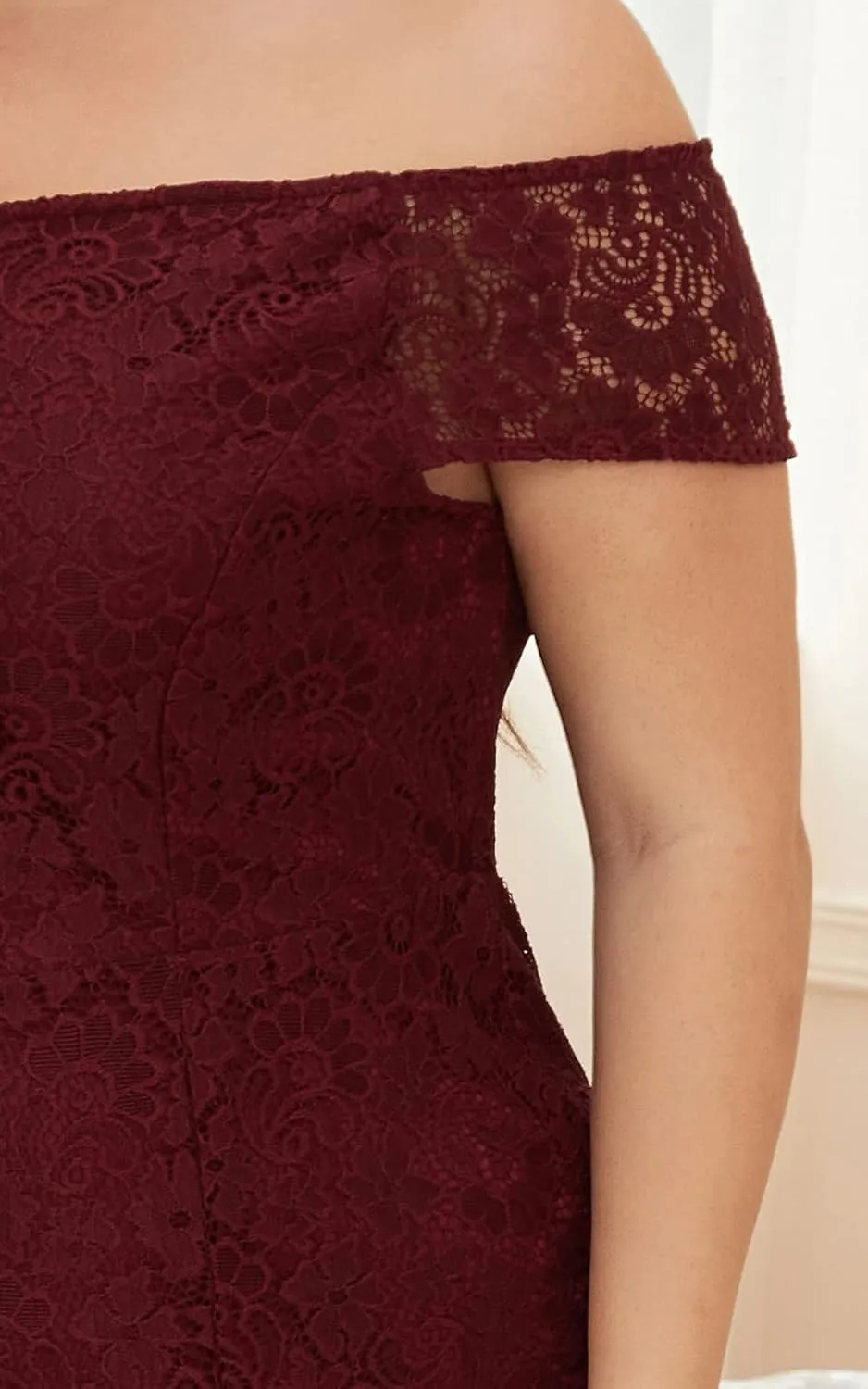Women Plus Size Floral Lace Off-The-Shoulder Mermaid Maxi Prom Dress