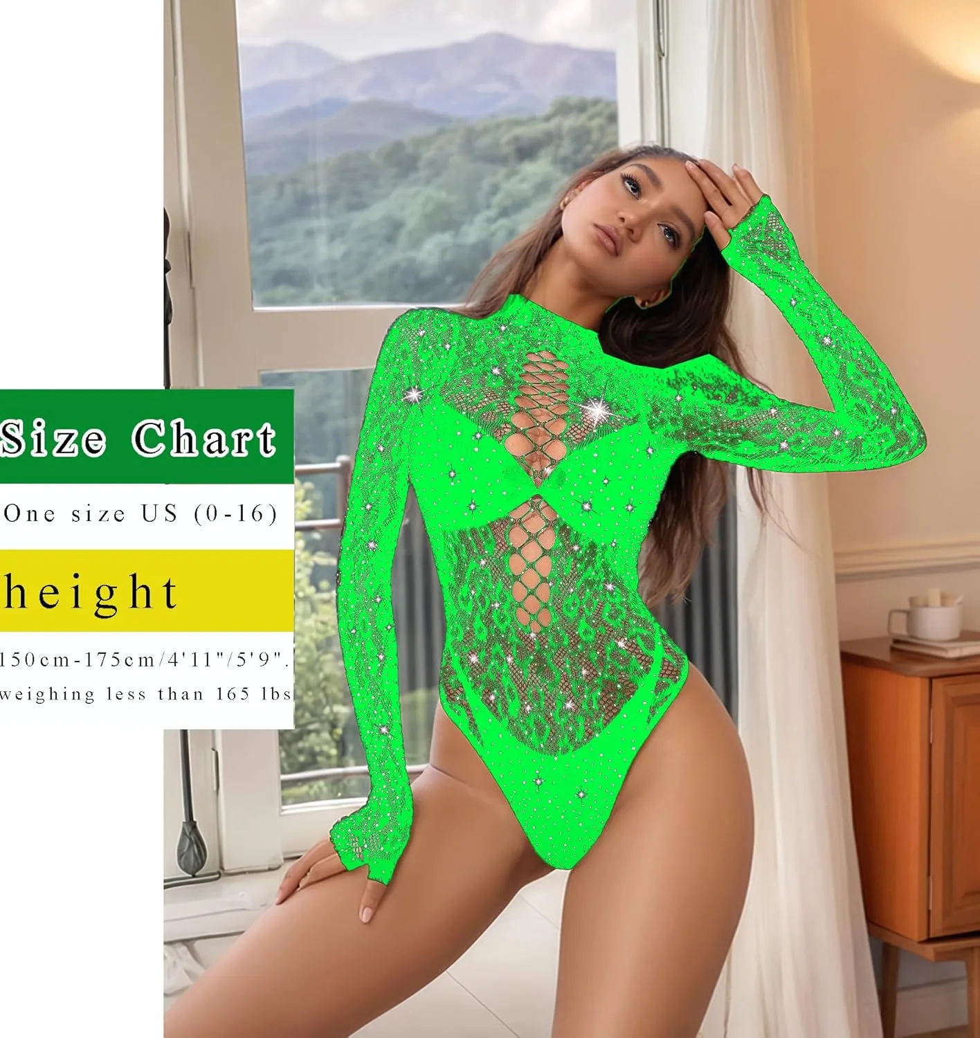 Women Sexy Lace Leopard Fishnet Bodysuit, One Piece Mesh Full Rhinestone Lingerie, Sparkle Music Festival Rave Outfits