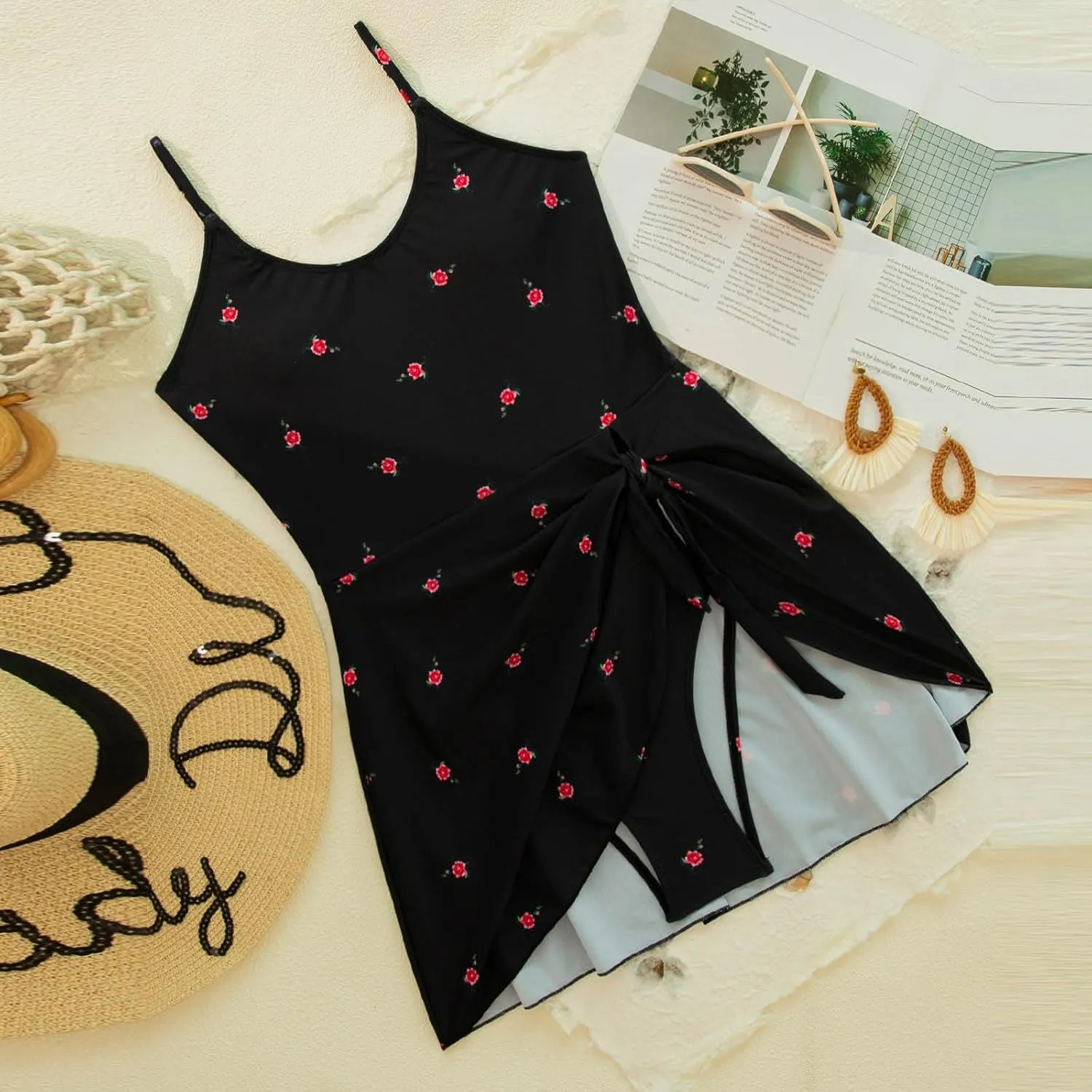 Women Sexy One Piece Swim Dress Summer Floral Printed Strap Tie Backless Bathing Suits Fashion Beach Party Swimsuits
