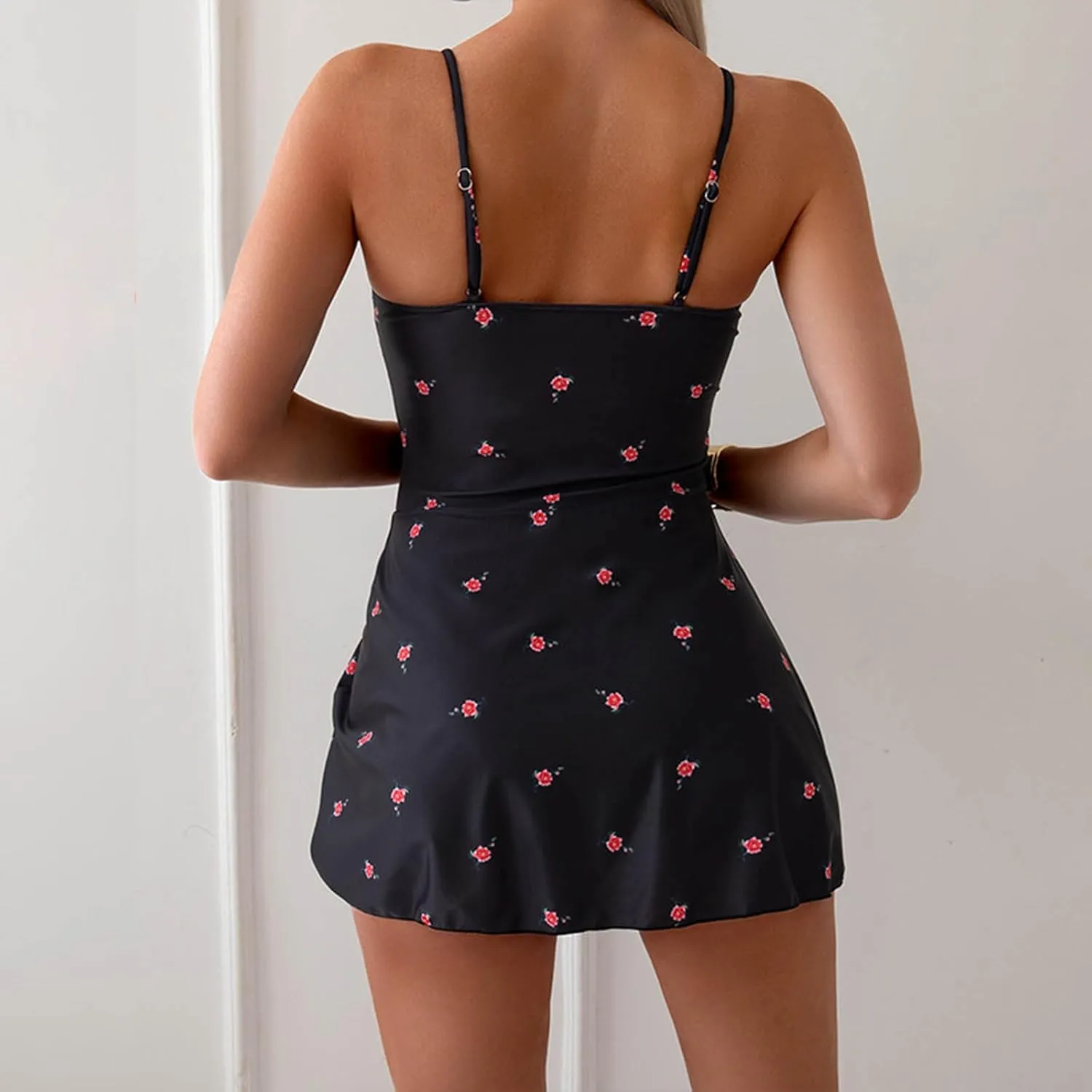 Women Sexy One Piece Swim Dress Summer Floral Printed Strap Tie Backless Bathing Suits Fashion Beach Party Swimsuits