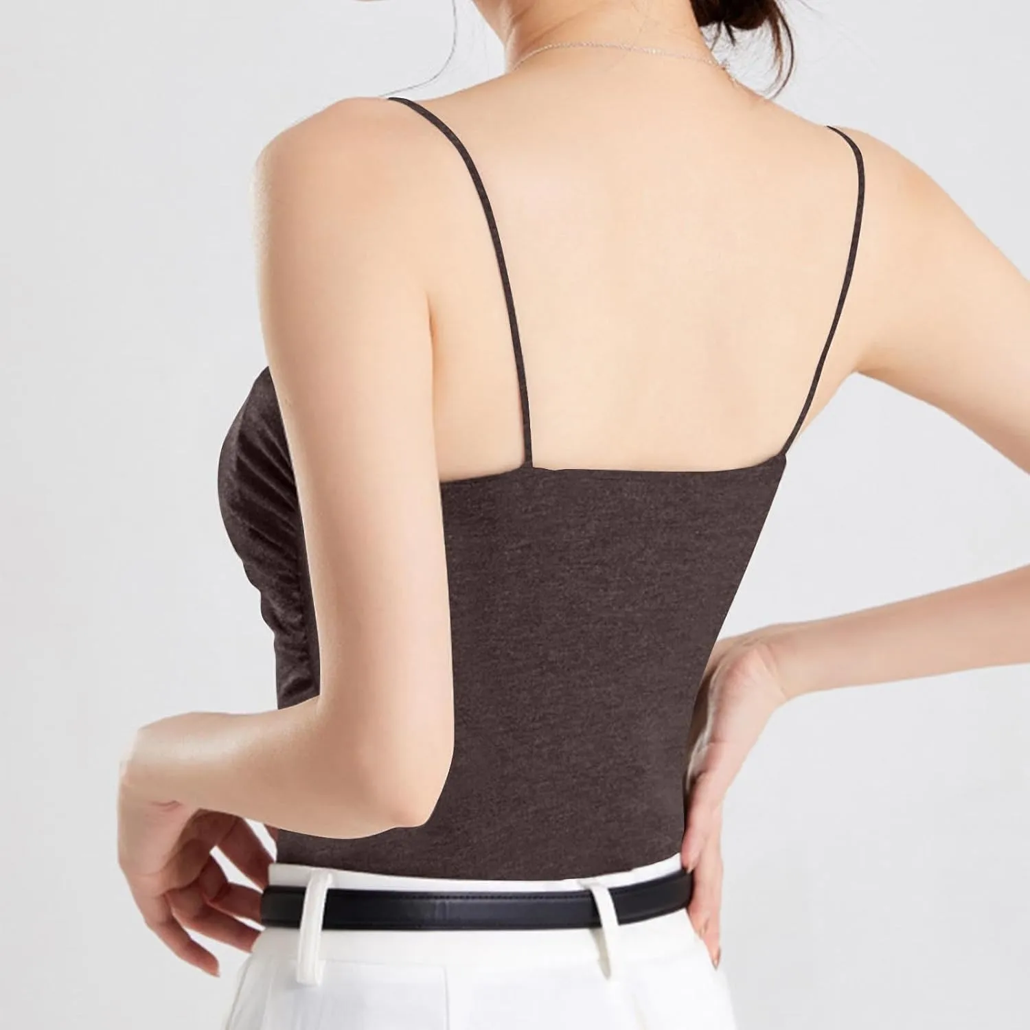 Women Spaghetti Straps Cotton Camisole Summer Comfy Built in Bra Yoga Crop Tops Square Neck Sleeveless Slim T-Shirts