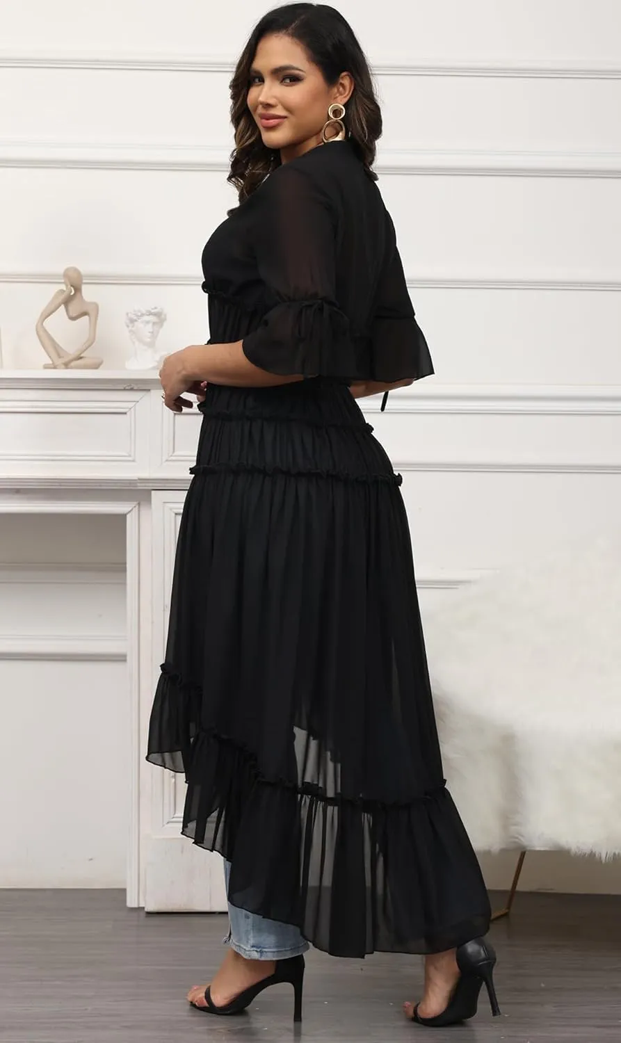 Women Summer Flowy Button Down Maxi Shirt Dress Sexy Swimsuit Beach Coverup Long Kimono Cardigan