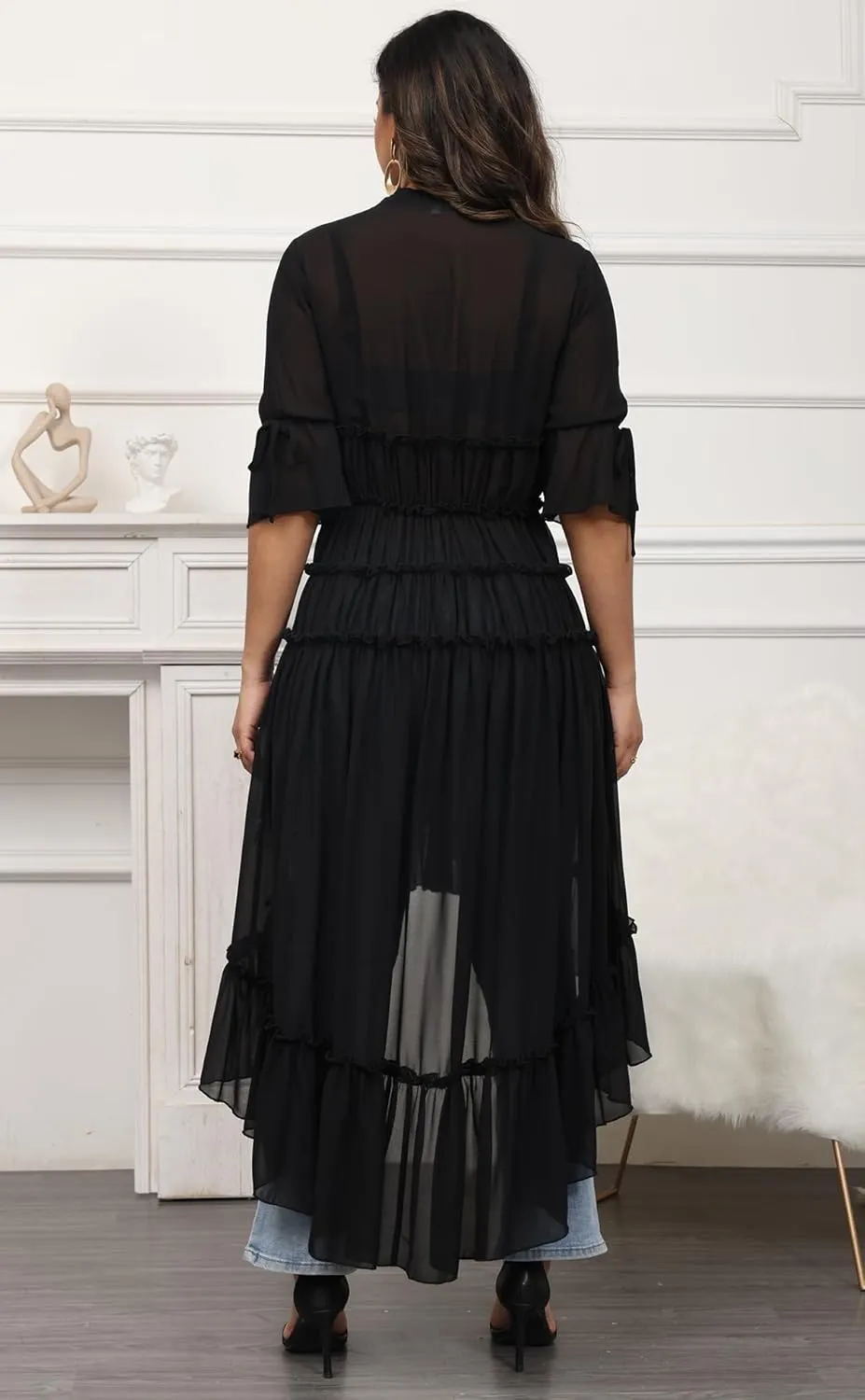 Women Summer Flowy Button Down Maxi Shirt Dress Sexy Swimsuit Beach Coverup Long Kimono Cardigan