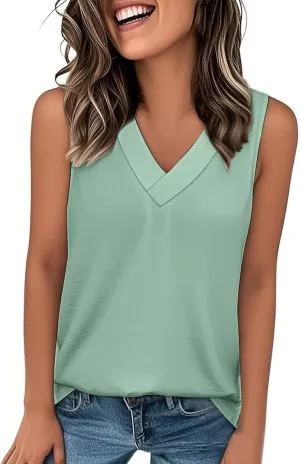 Women Tank Tops 2025 Comfy T Shirts Dressy Sleeveless V Neck Summer Loose Fit Tank Tops Tees