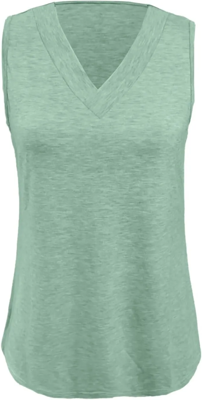 Women Tank Tops 2025 Comfy T Shirts Dressy Sleeveless V Neck Summer Loose Fit Tank Tops Tees
