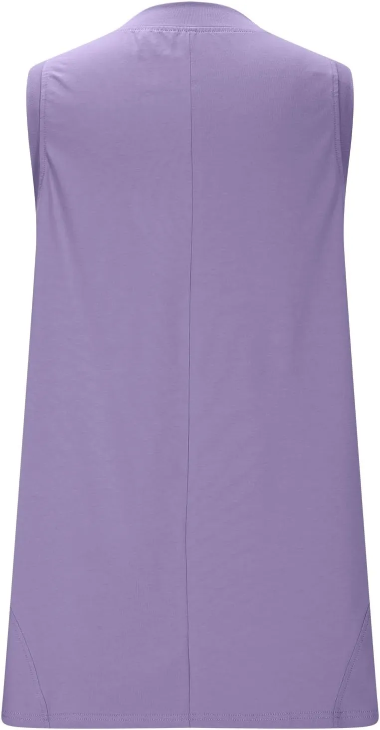 Women Tank Tops Summer Deep V Neck Sleeveless Ruched Side Slit Shirts Casual Fashion Loose Fit Athletic Gym Blouse