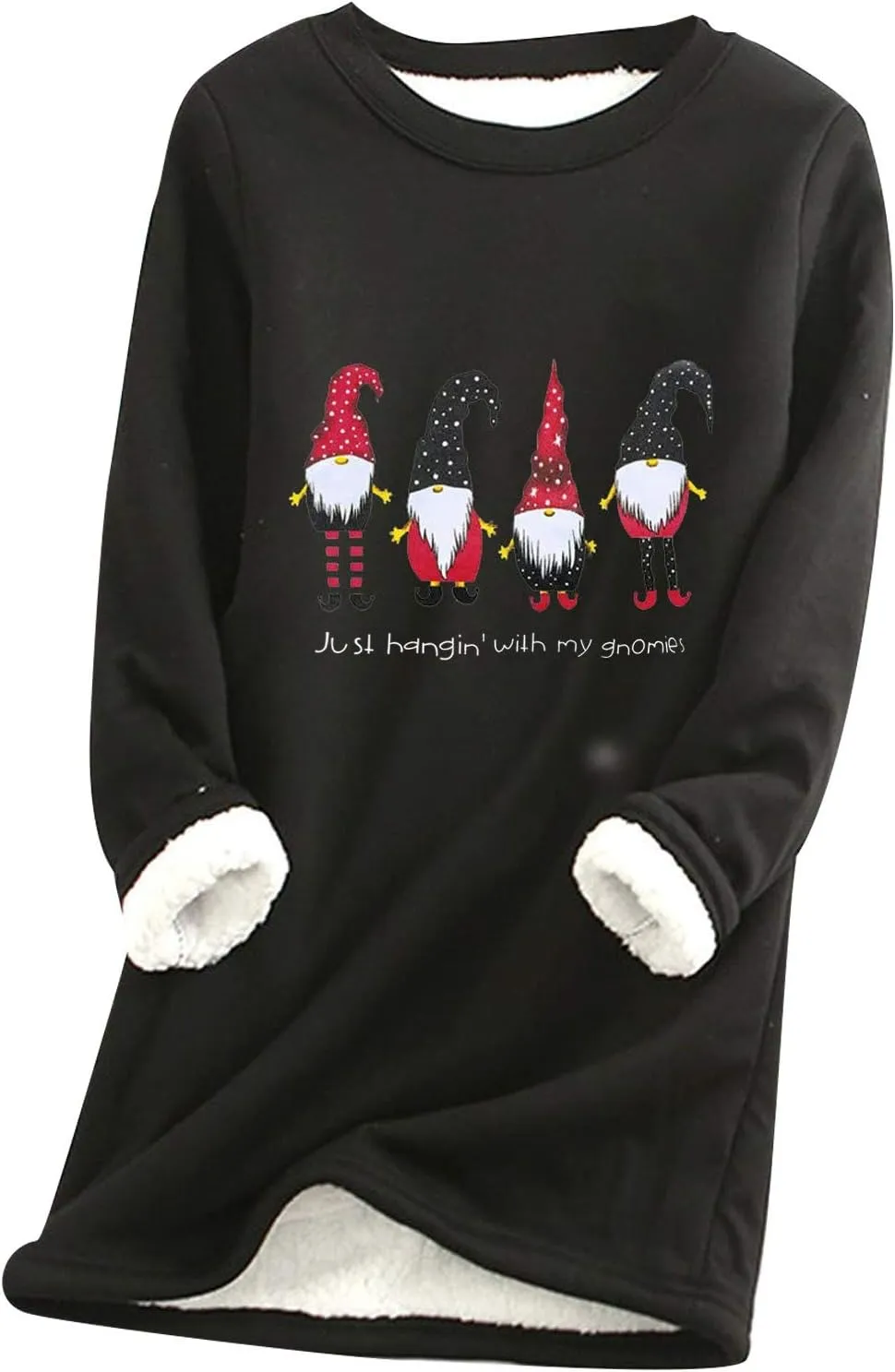 Women Thick Fleece Sweatshirt Thermal Underwear Top Warm Lined Shirts Christmas Graphic Sweater Plus Size