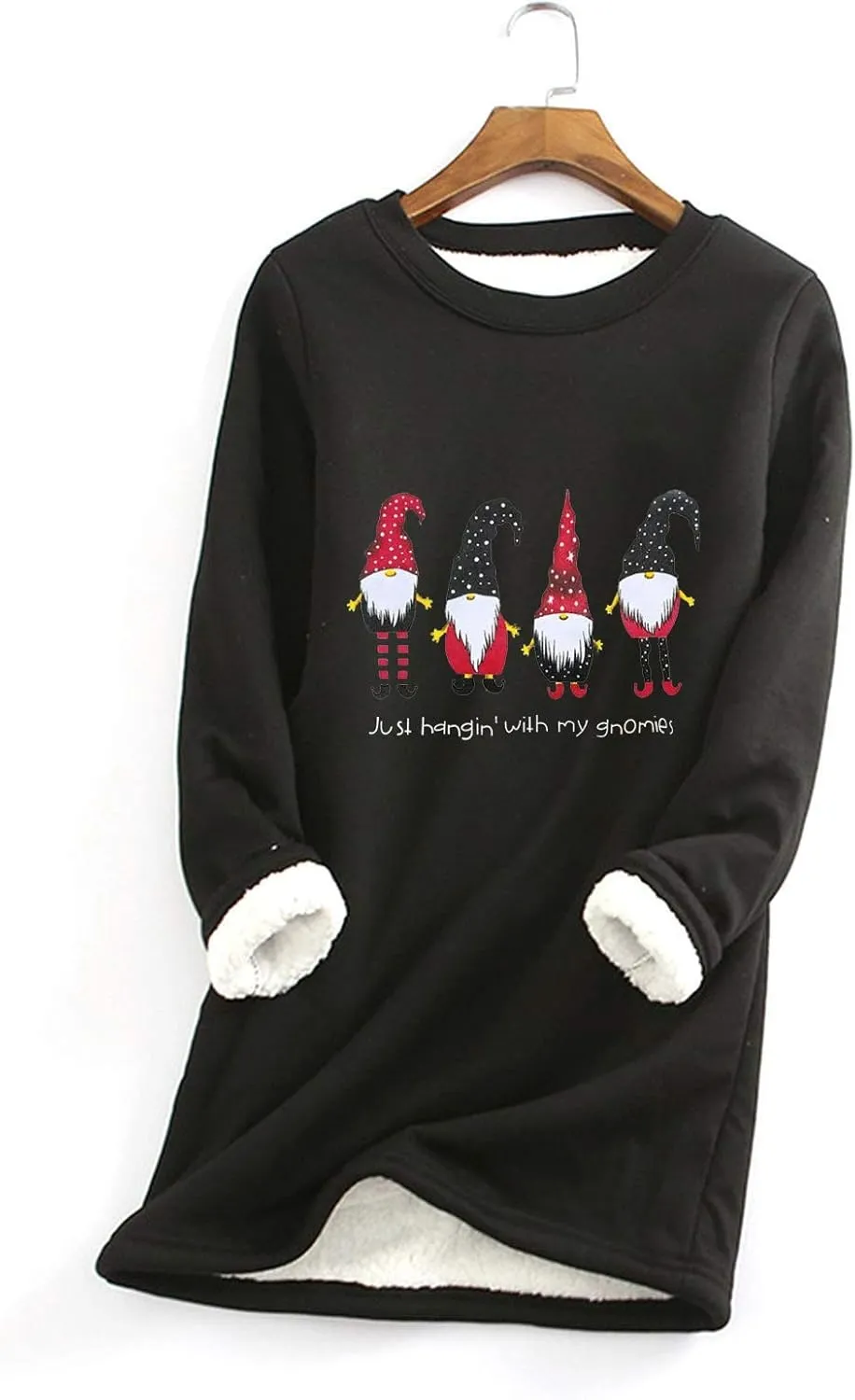 Women Thick Fleece Sweatshirt Thermal Underwear Top Warm Lined Shirts Christmas Graphic Sweater Plus Size