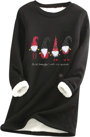 Women Thick Fleece Sweatshirt Thermal Underwear Top Warm Lined Shirts Christmas Graphic Sweater Plus Size