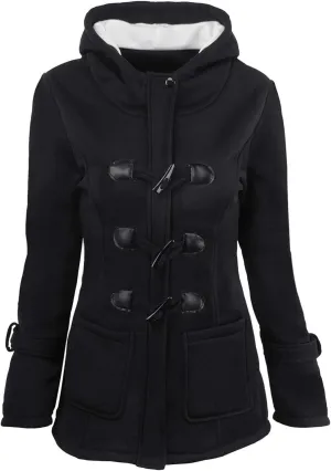 Women Trendy Horn Buttons Jackets Casual Fall Winter Coats Outwear Padded Hooded Parka Jacket Plain Overcoat