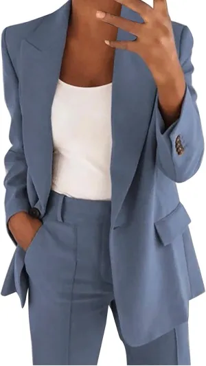 Women Two Piece Lapels Suit Set Business Long Sleeve Button Formal Jacket Pant Suit Slim LooseTrouser Jacket Suit