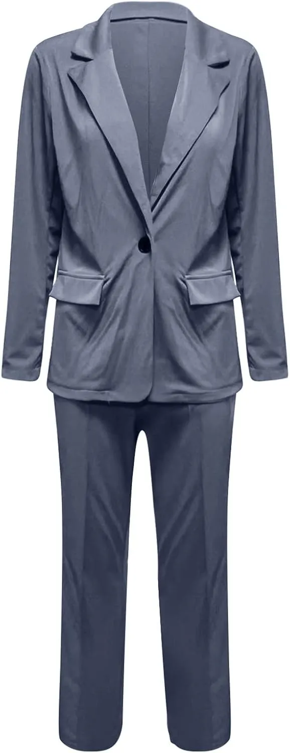 Women Two Piece Lapels Suit Set Business Long Sleeve Button Formal Jacket Pant Suit Slim LooseTrouser Jacket Suit
