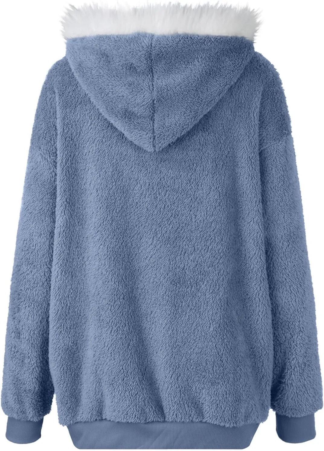 Women Winter Faux Fur Coat Trendy Long Sleeve Fuzzy Fleece Outerwear Zipper Sherpa Jackets with Hood Plus Size Tops