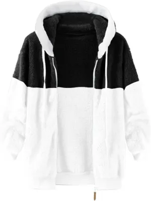Women Winter Faux Fur Coat Trendy Long Sleeve Fuzzy Fleece Outerwear Zipper Sherpa Jackets with Hood Plus Size Tops