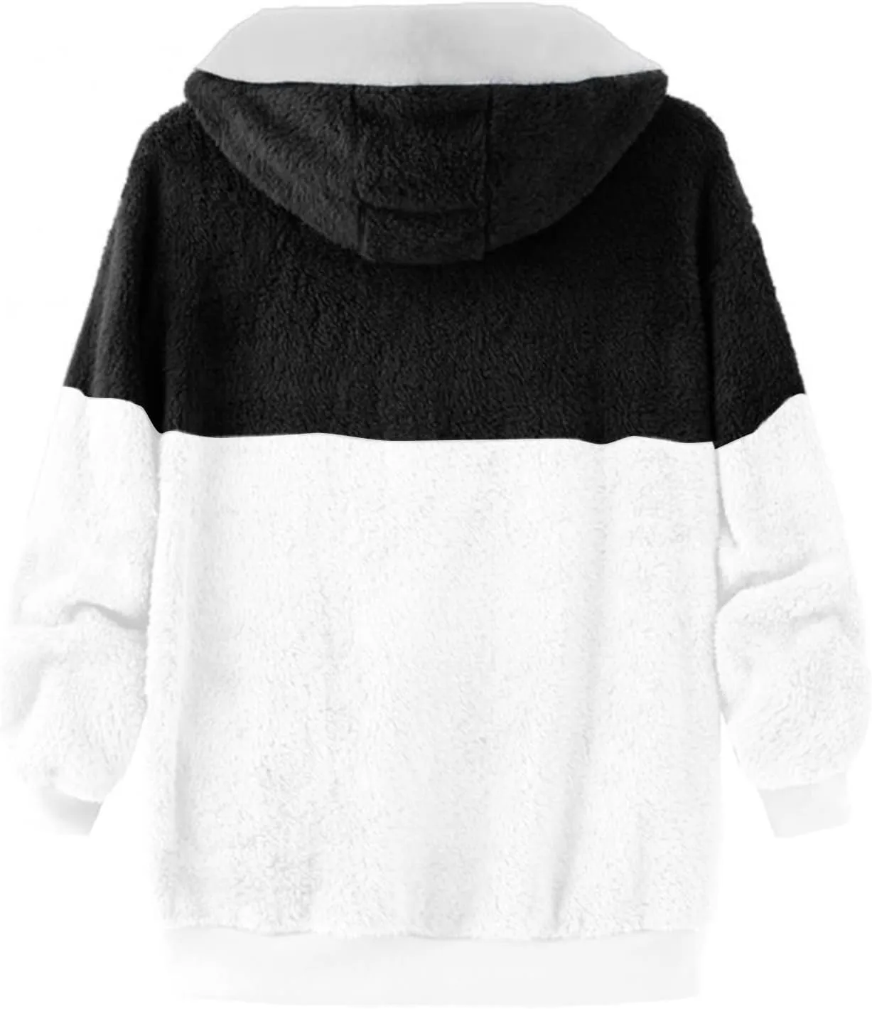 Women Winter Faux Fur Coat Trendy Long Sleeve Fuzzy Fleece Outerwear Zipper Sherpa Jackets with Hood Plus Size Tops