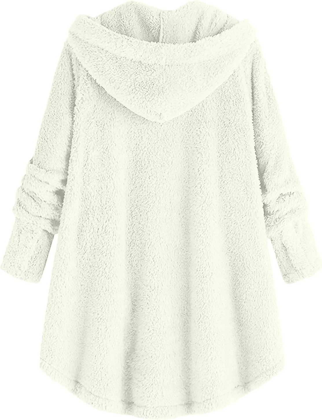 Women Winter Plush Coats Plus Size Button Hooded Cardigan Coat Loose Casual Outerwear Fleece Wool Jacket