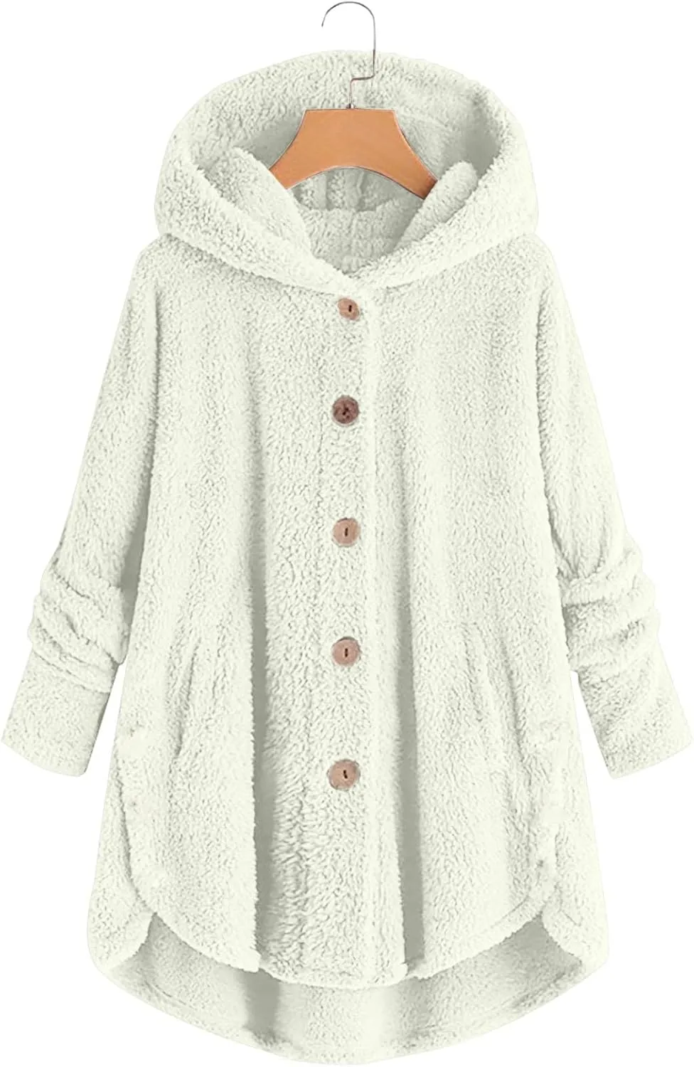Women Winter Plush Coats Plus Size Button Hooded Cardigan Coat Loose Casual Outerwear Fleece Wool Jacket