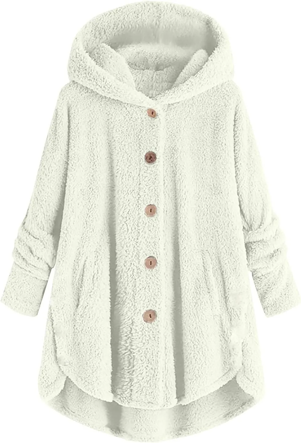 Women Winter Plush Coats Plus Size Button Hooded Cardigan Coat Loose Casual Outerwear Fleece Wool Jacket