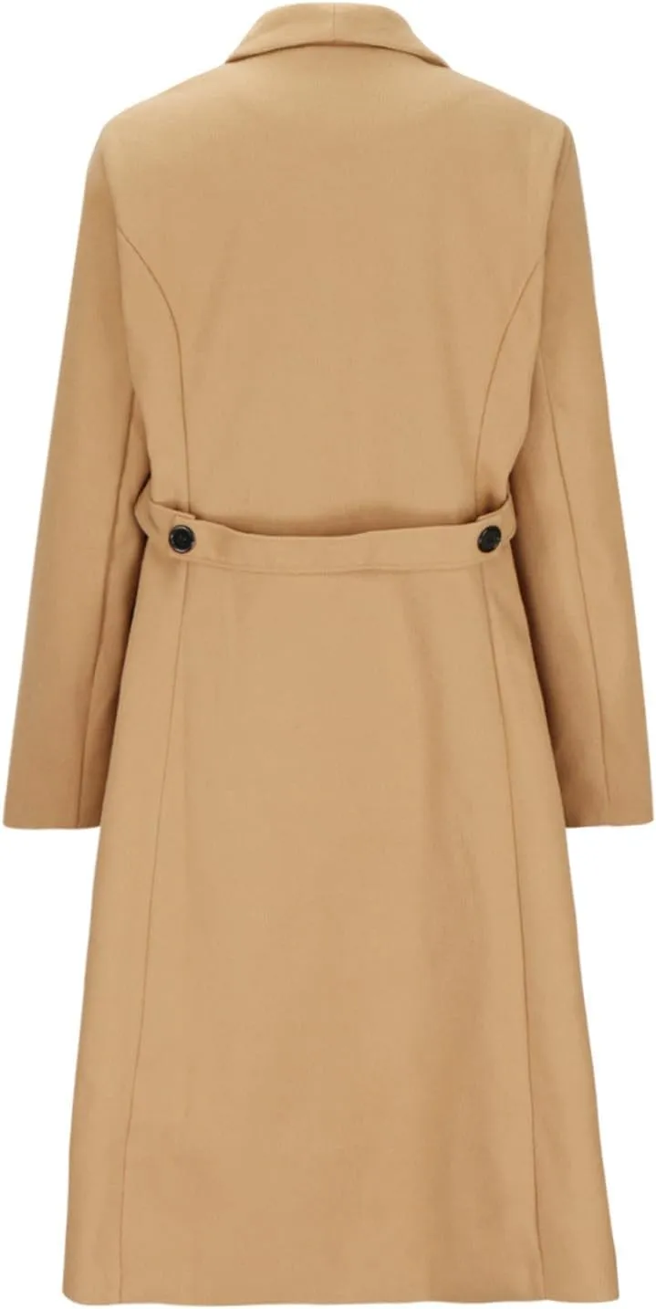 Women Winter Wool Blend Camel Maxi-Long Coat Notch Double-Breasted Lapel Jacket Outwear Business Casual Trench Coats
