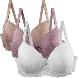 Women's 3 PC Trendy Lace Bras Sexy Seamless Push Up Sport Bra Casual Comfy Breathable Base Bralettle Underwear