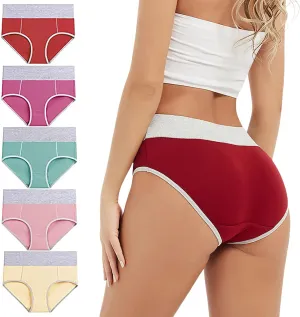 Women's 5 Pieces Briefs High Waist Stretch Underwear Soft Underpants Ladies Full Coverage Panties Solid Lingerie