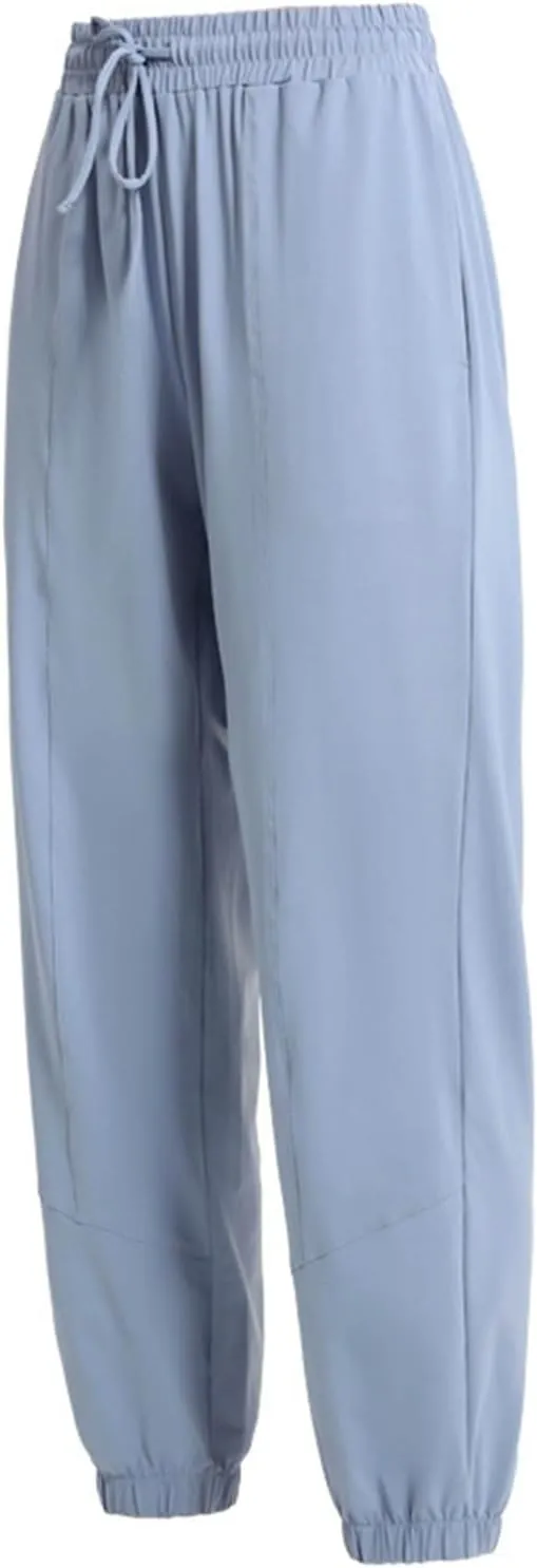 Women's Activewear Summer Quick Dry Ice Silk Pants Lightweight Yoga Trousers with Adjustable Drawstring Slimming Leggings