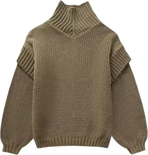 Women's Autumn Winter Oversized Long Sleeve Turtleneck Knit Sweater Cozy Fashion Top Fitted Sports Outerwear Western
