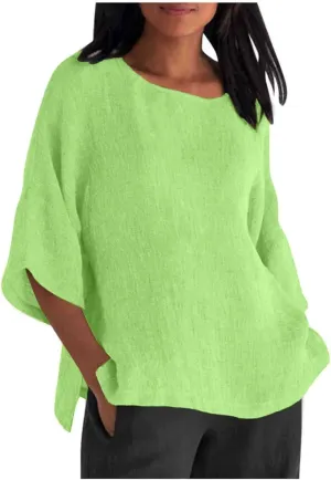 Women's Button Down Shirts Solid Long Sleeve Cotton Linen Summer Casual Soft Blouse Top Loose Fit Tops