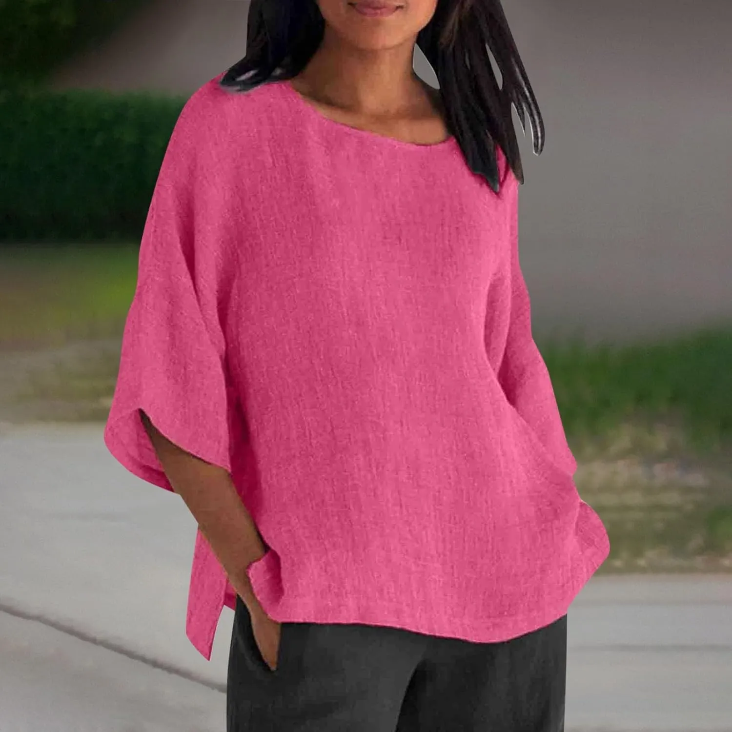 Women's Button Down Shirts Solid Long Sleeve Cotton Linen Summer Casual Soft Blouse Top Loose Fit Tops