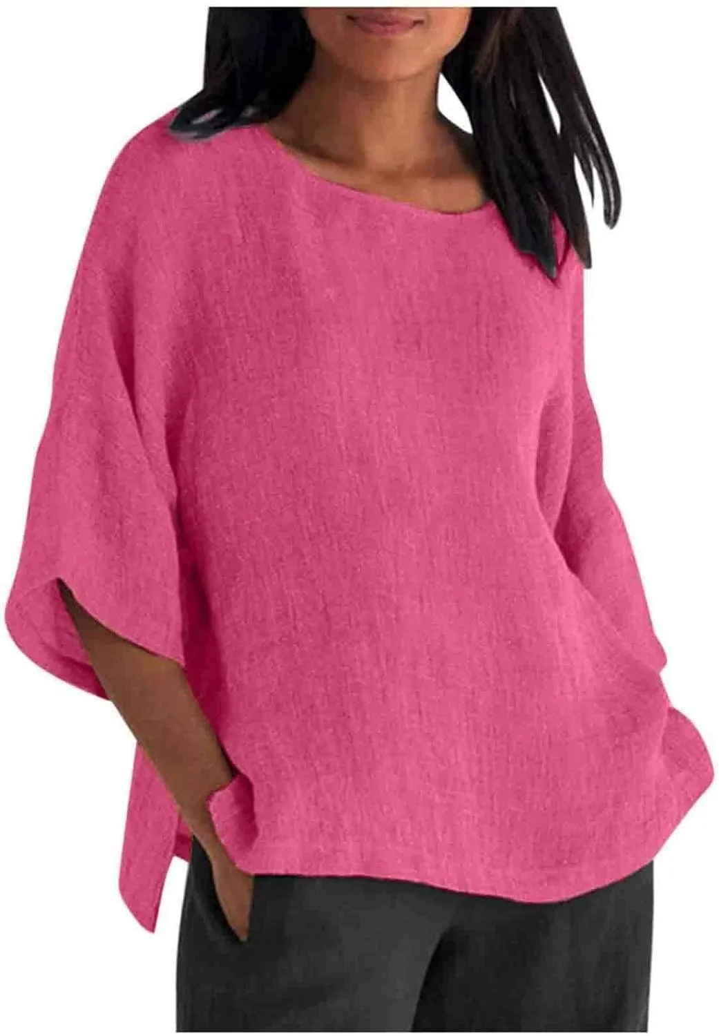 Women's Button Down Shirts Solid Long Sleeve Cotton Linen Summer Casual Soft Blouse Top Loose Fit Tops
