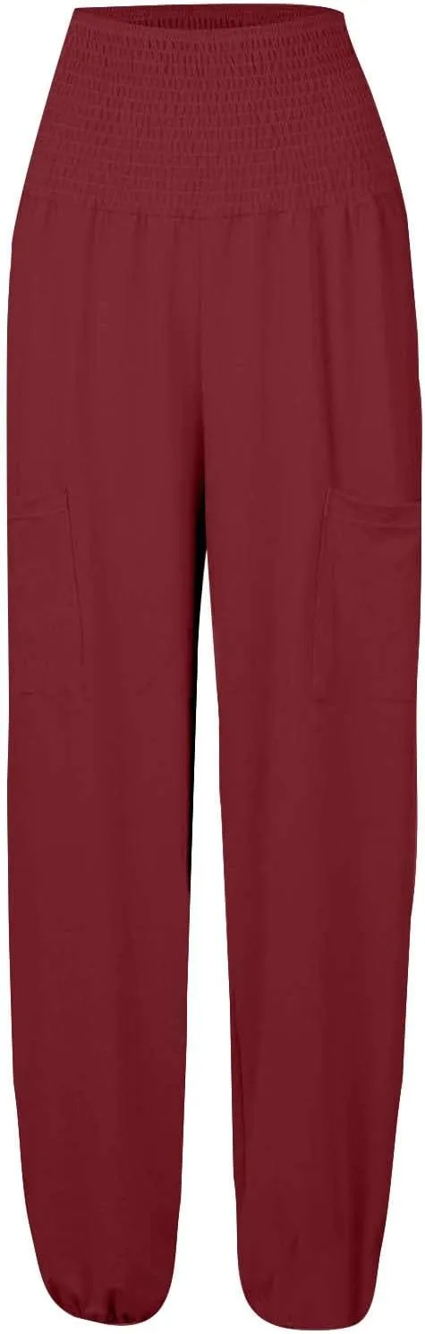 Women's Casual Loose Wide Leg Cozy Pants Winter fold Hiking Slacks with Pockets Barrel Pants Elastic Waist