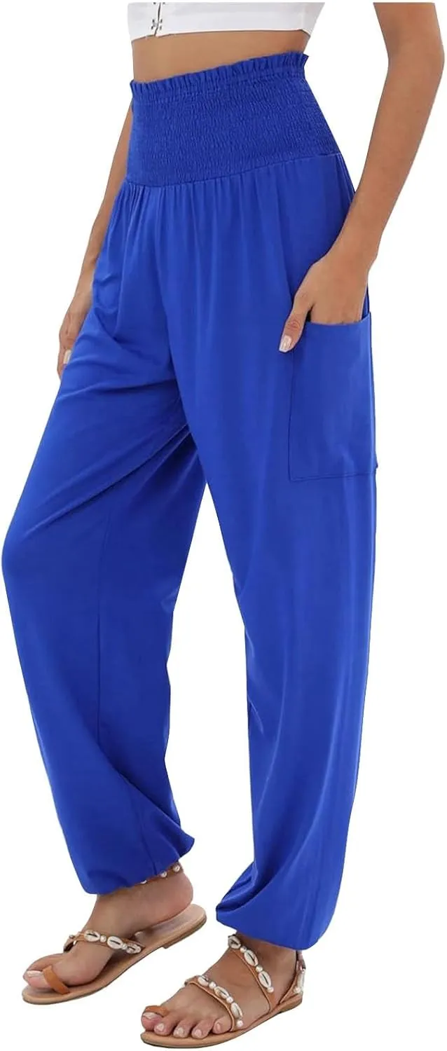 Women's Casual Loose Wide Leg Cozy Pants Winter fold Hiking Slacks with Pockets Barrel Pants Elastic Waist