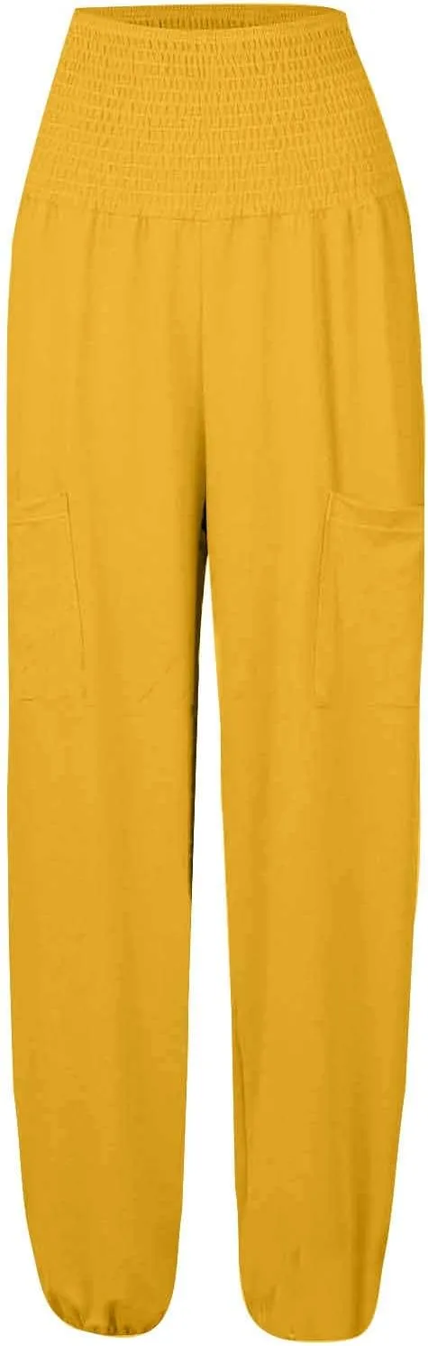Women's Casual Loose Wide Leg Cozy Pants Winter fold Hiking Slacks with Pockets Barrel Pants Elastic Waist