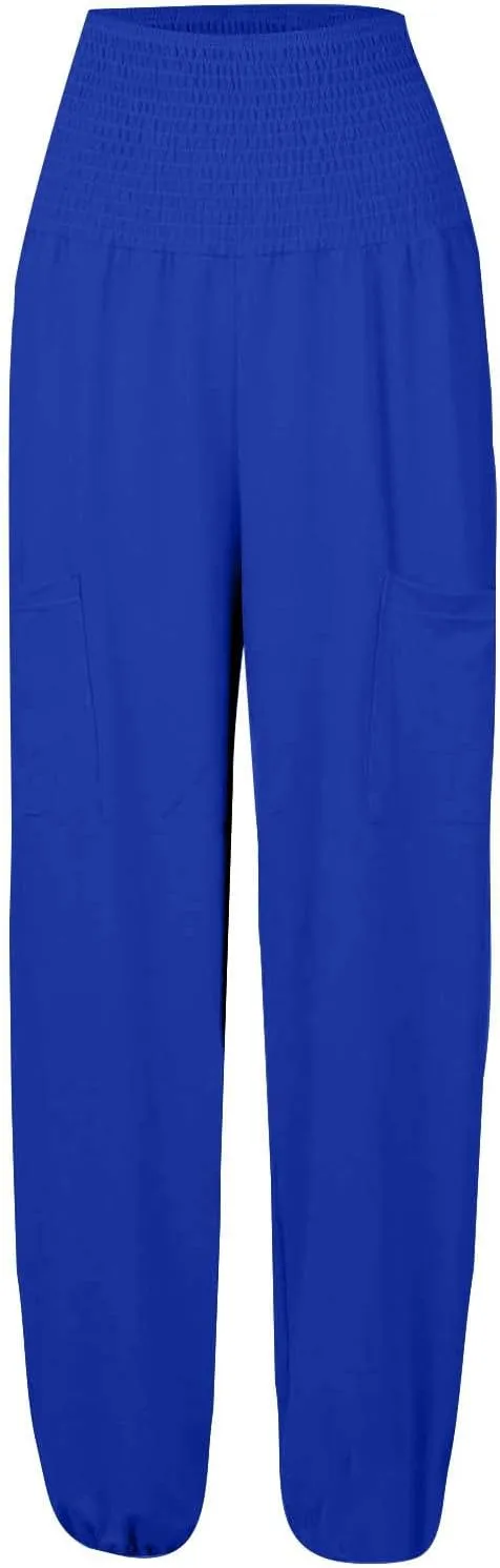 Women's Casual Loose Wide Leg Cozy Pants Winter fold Hiking Slacks with Pockets Barrel Pants Elastic Waist