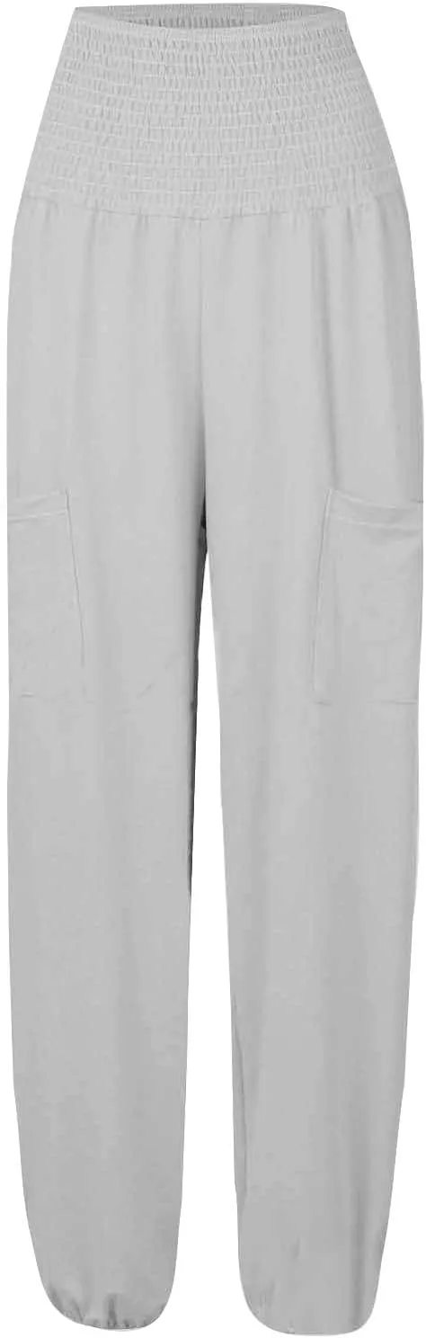 Women's Casual Loose Wide Leg Cozy Pants Winter fold Hiking Slacks with Pockets Barrel Pants Elastic Waist