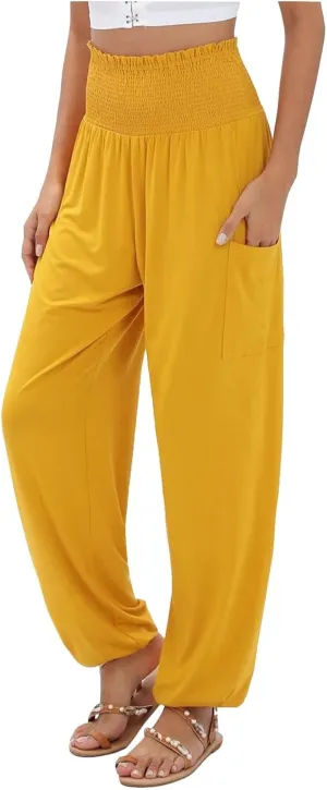 Women's Casual Loose Wide Leg Cozy Pants Winter fold Hiking Slacks with Pockets Barrel Pants Elastic Waist