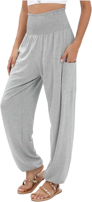 Women's Casual Loose Wide Leg Cozy Pants Winter fold Hiking Slacks with Pockets Barrel Pants Elastic Waist