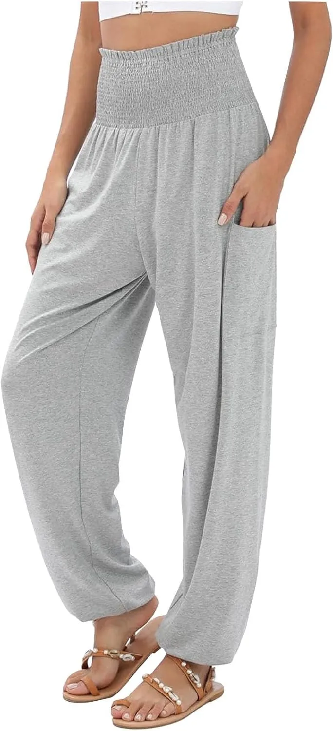 Women's Casual Loose Wide Leg Cozy Pants Winter fold Hiking Slacks with Pockets Barrel Pants Elastic Waist